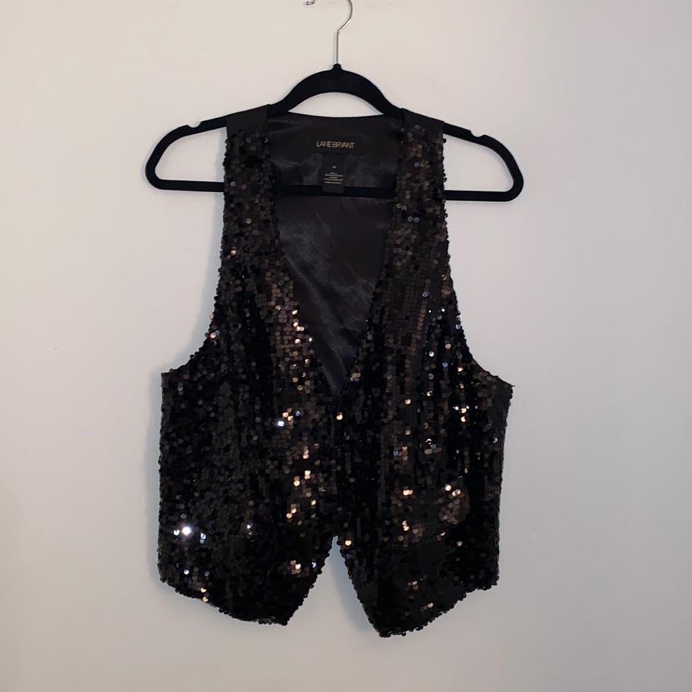 Vintage Lane Bryant Black Sequin Tuxedo Vest